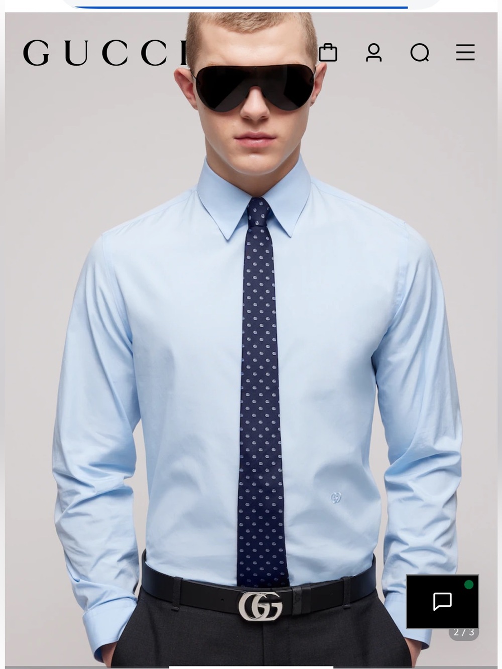Gucci Navy Tie with Light Blue GG Pattern